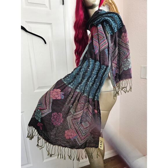 NWT Tan's Multicolored Pashmina Kimono Body Wrap Scarf One Size - Picture 5 of 7